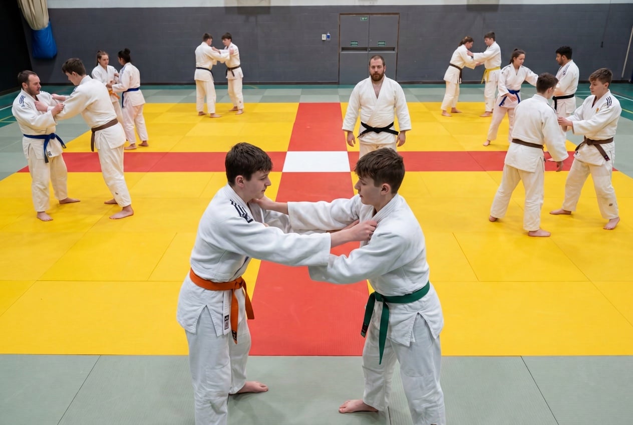 Teenage members training together on the mats