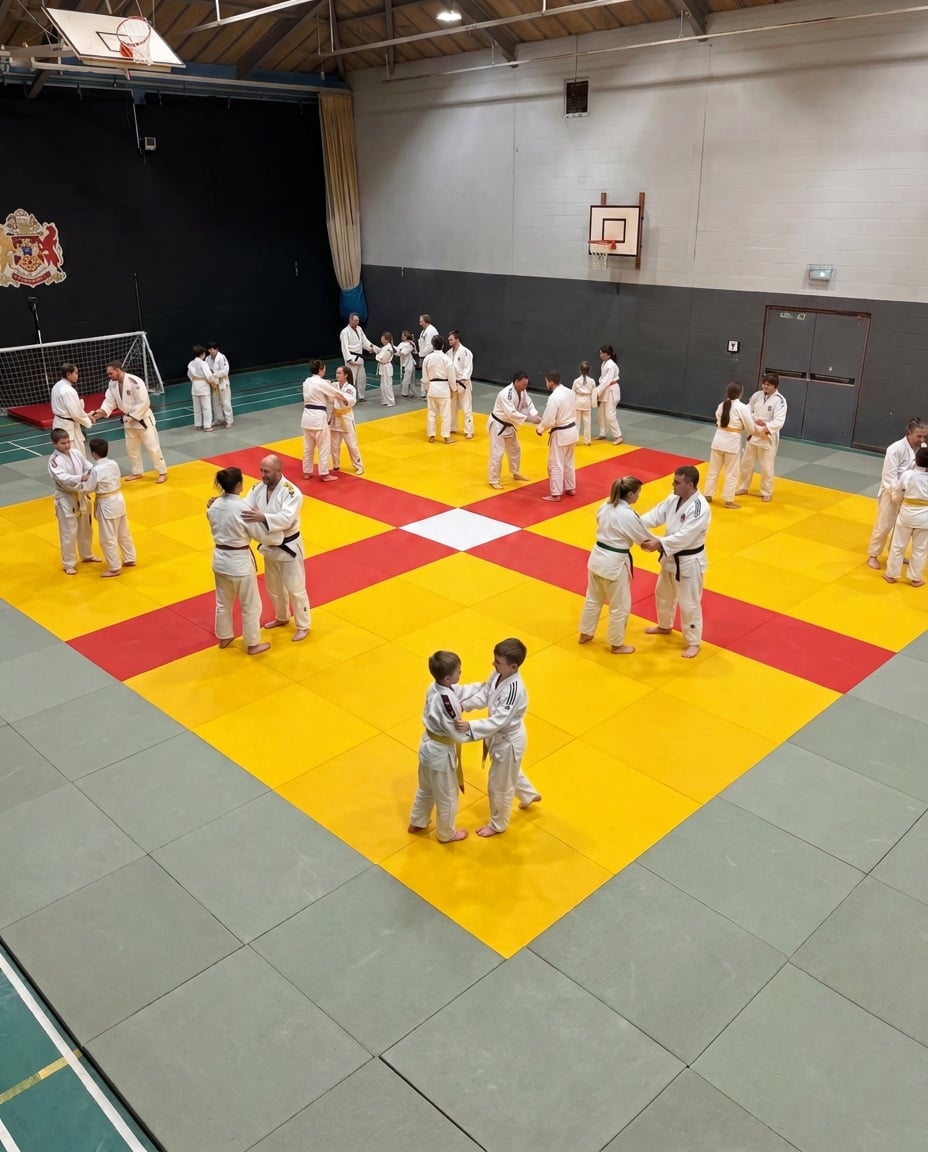Wide view of the Guernsey Judo Club training hall