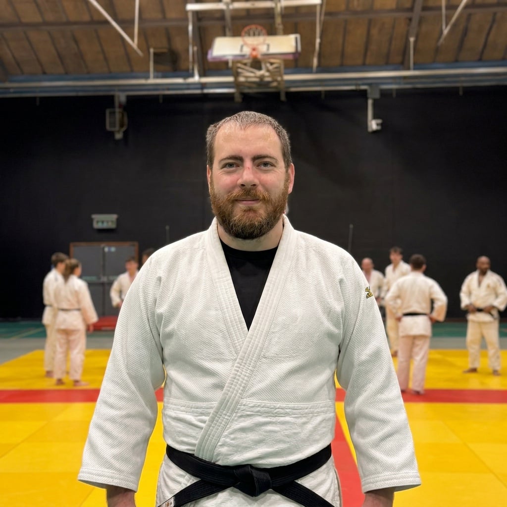 Portrait of Fraiser, a coach at Guernsey Judo Club